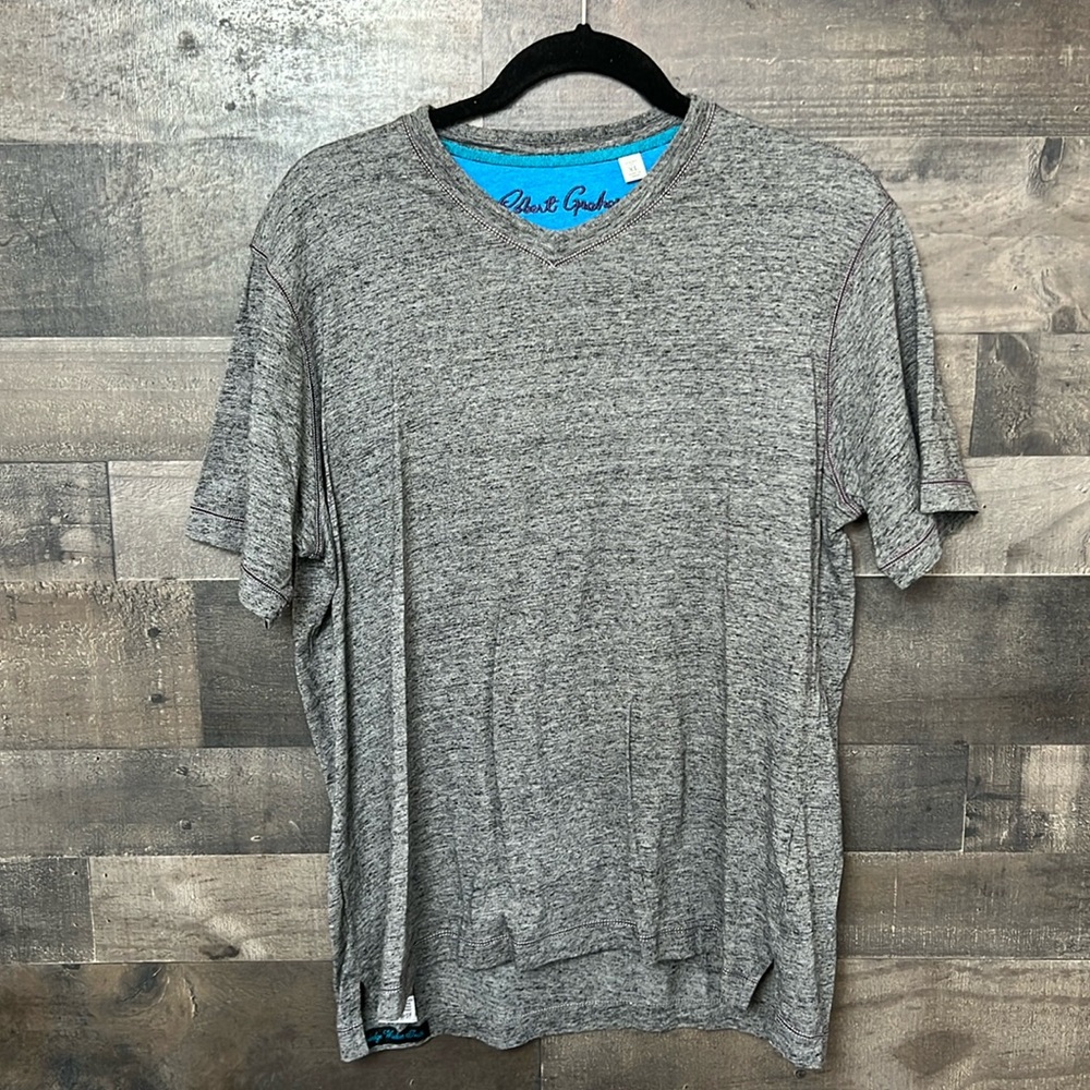 Gray Robert Graham V-Neck Short Sleeve T-Shirt